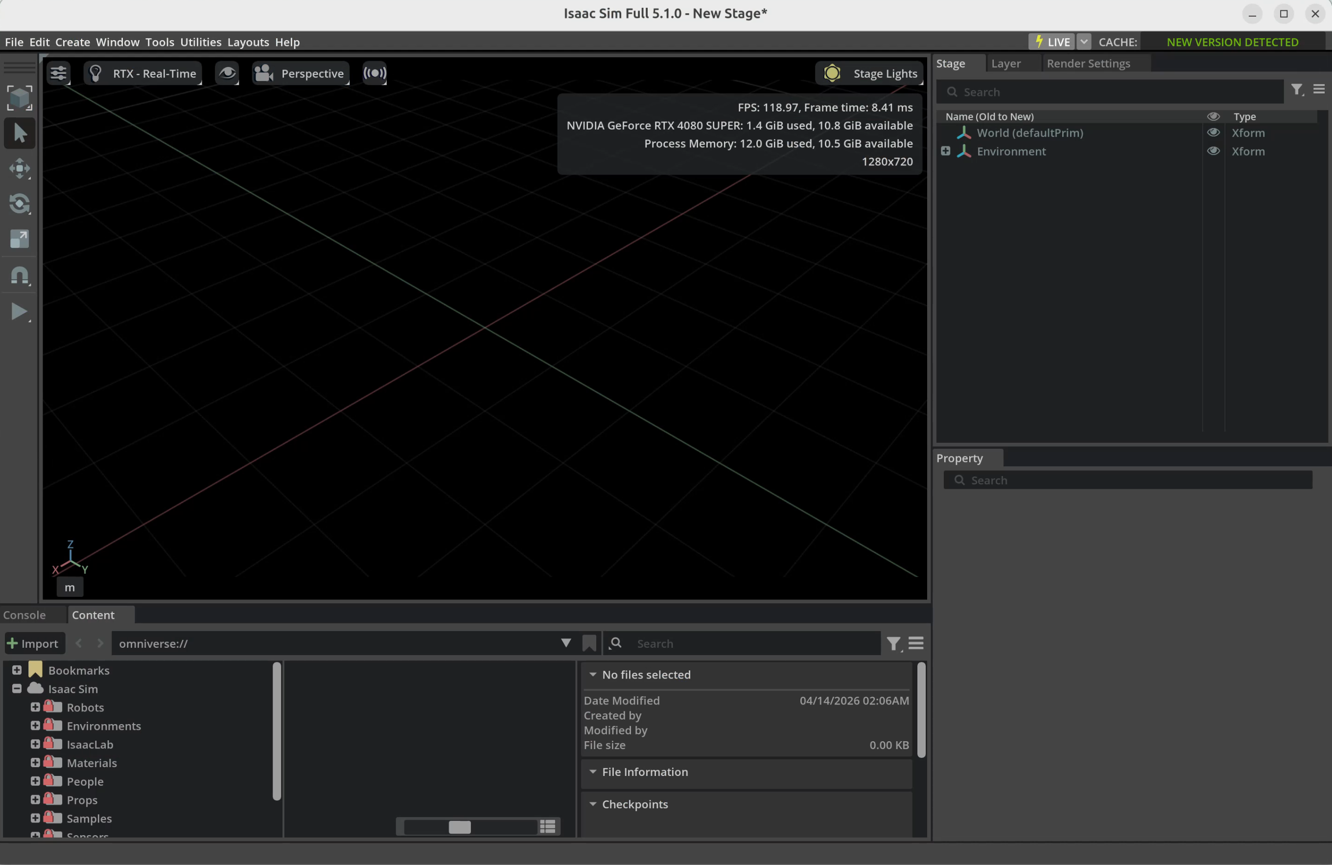 Isaac Sim 5.1 安装完成后的启动界面
